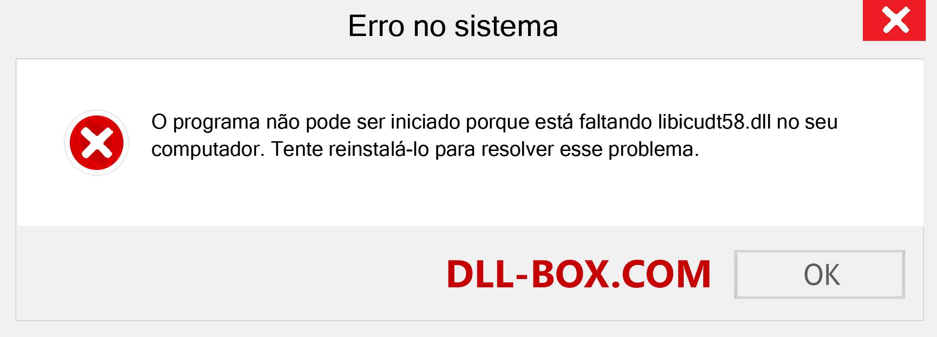 Arquivo libicudt58.dll ausente ?. Download para Windows 7, 8, 10 - Correção de erro ausente libicudt58 dll no Windows, fotos, imagens